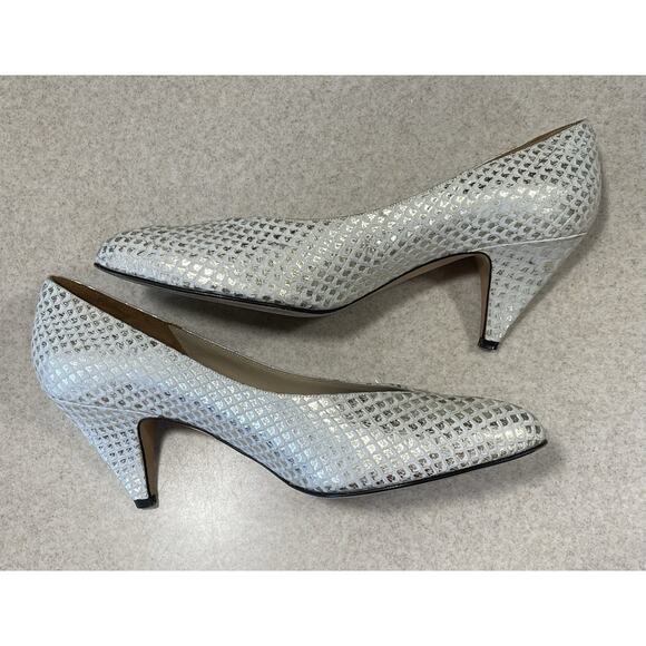 Amalfi Italian Leather Snakeskin Print White/Shiny Gold Pumps Women’s 8B Wedding - Picture 5 of 11